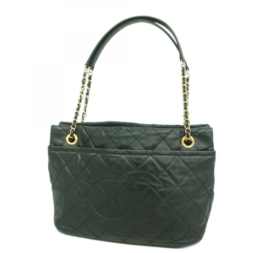 Chanel Chain Tote Matelasse Caviar Skin Black Gold Hardware